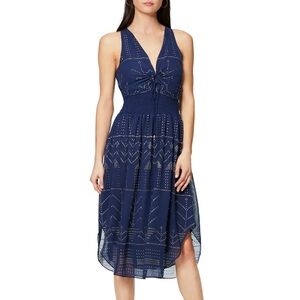 {Ramy Brook} Mason Navy Studded Embellished V-Neck Midi Dress, Size S